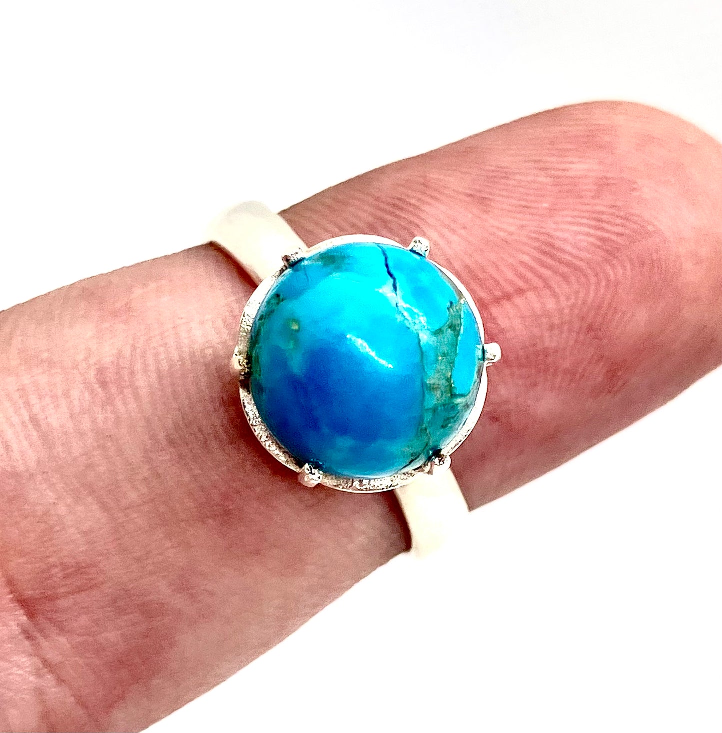 Natural Sky Blue Mohave Turquoise Sphere Sterling Silver Ring!!!