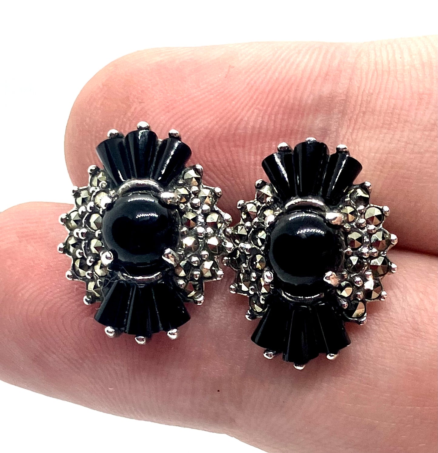 Vintage Designer Natural Black Onyx Sterling Silver Earrings!!!