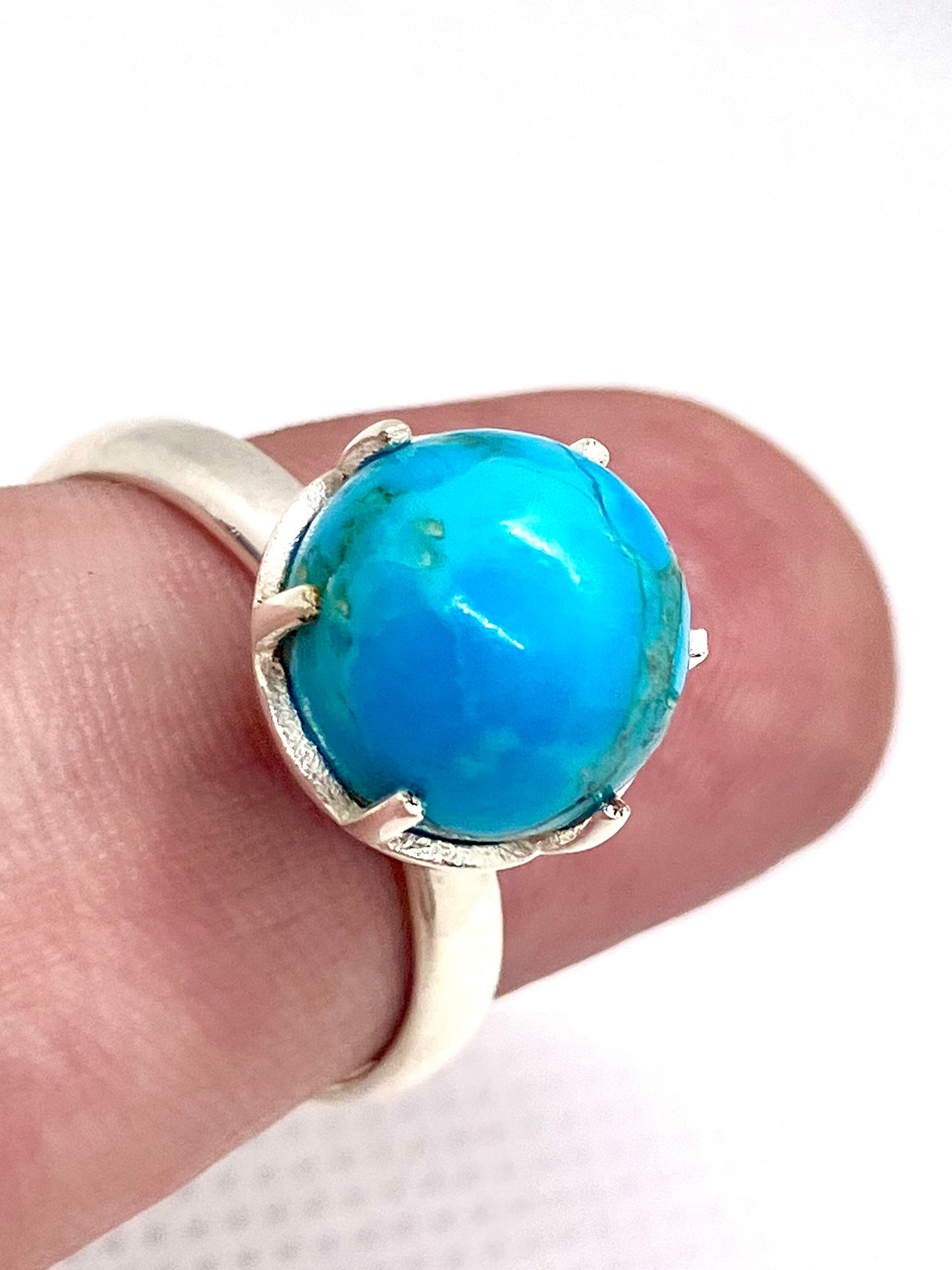 Natural Sky Blue Mohave Turquoise Sphere Sterling Silver Ring!!!