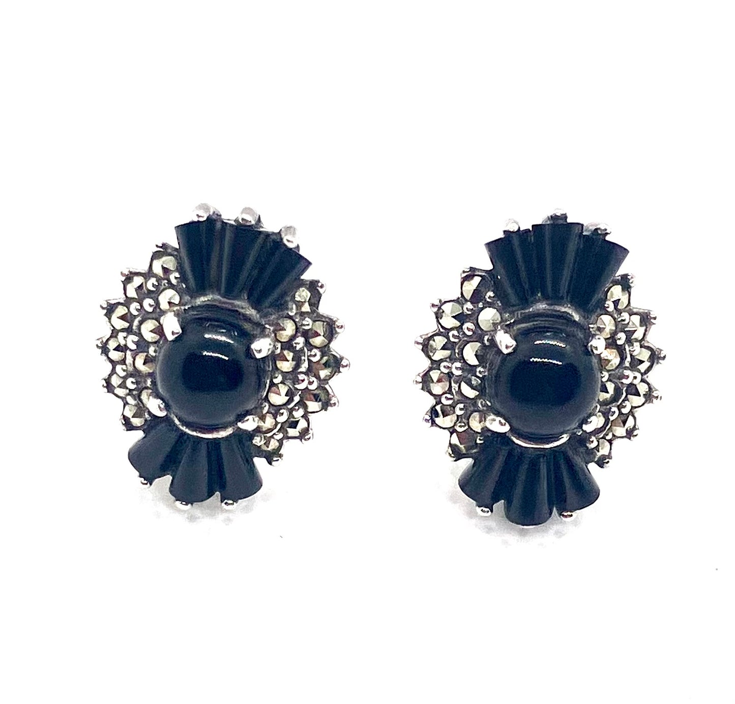 Vintage Designer Natural Black Onyx Sterling Silver Earrings!!!