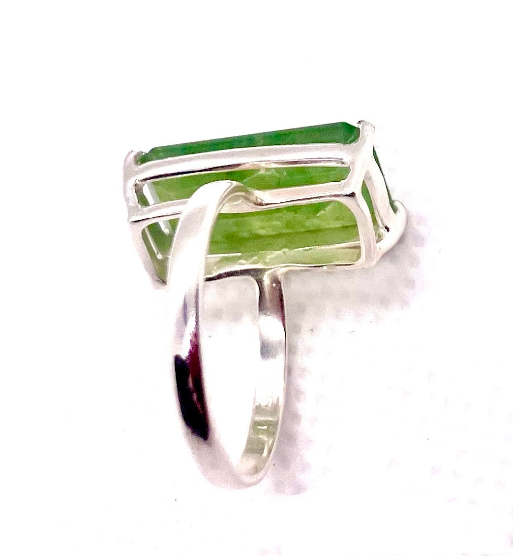 Natural 6CT Green Grass Garnet sterling silver ring!