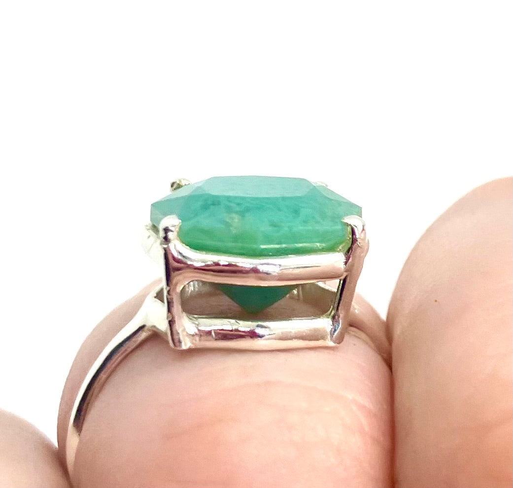 RARE Natural Large Gem Silica Faceted Sterling silver Ring!