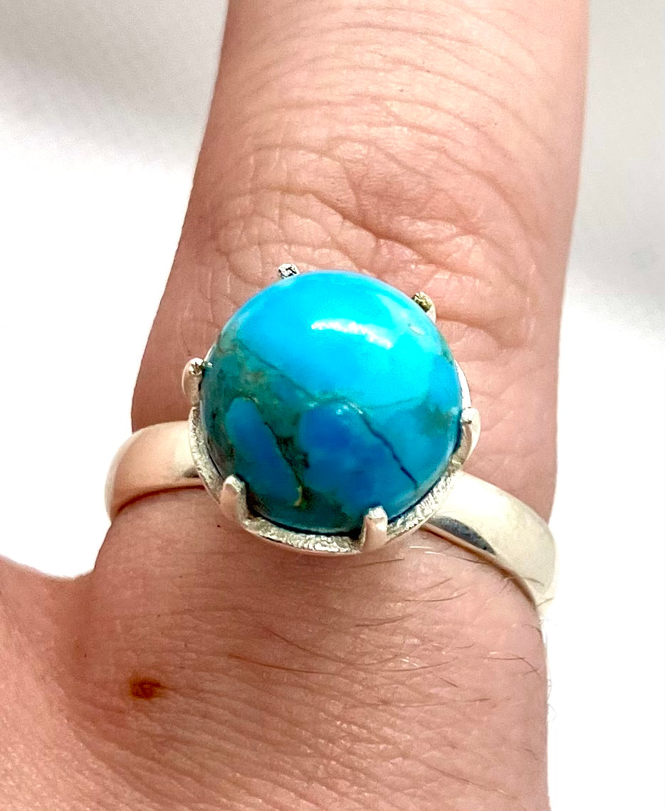 Natural Sky Blue Mohave Turquoise Sphere Sterling Silver Ring!!!