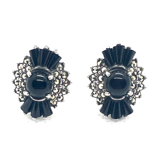 Vintage Designer Natural Black Onyx Sterling Silver Earrings!!!