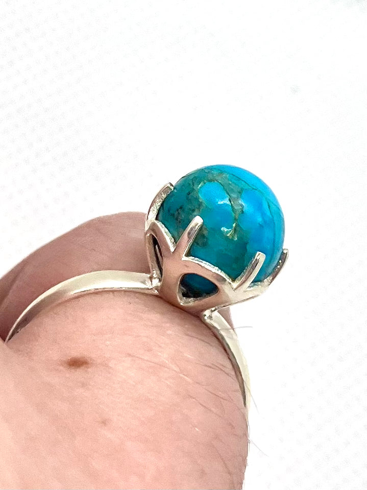 Natural Sky Blue Mohave Turquoise Sphere Sterling Silver Ring!!!