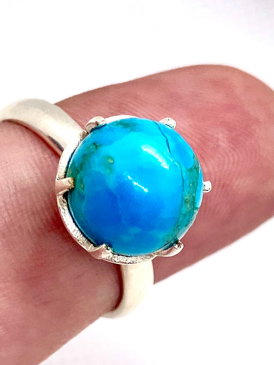 Natural Sky Blue Mohave Turquoise Sphere Sterling Silver Ring!!!