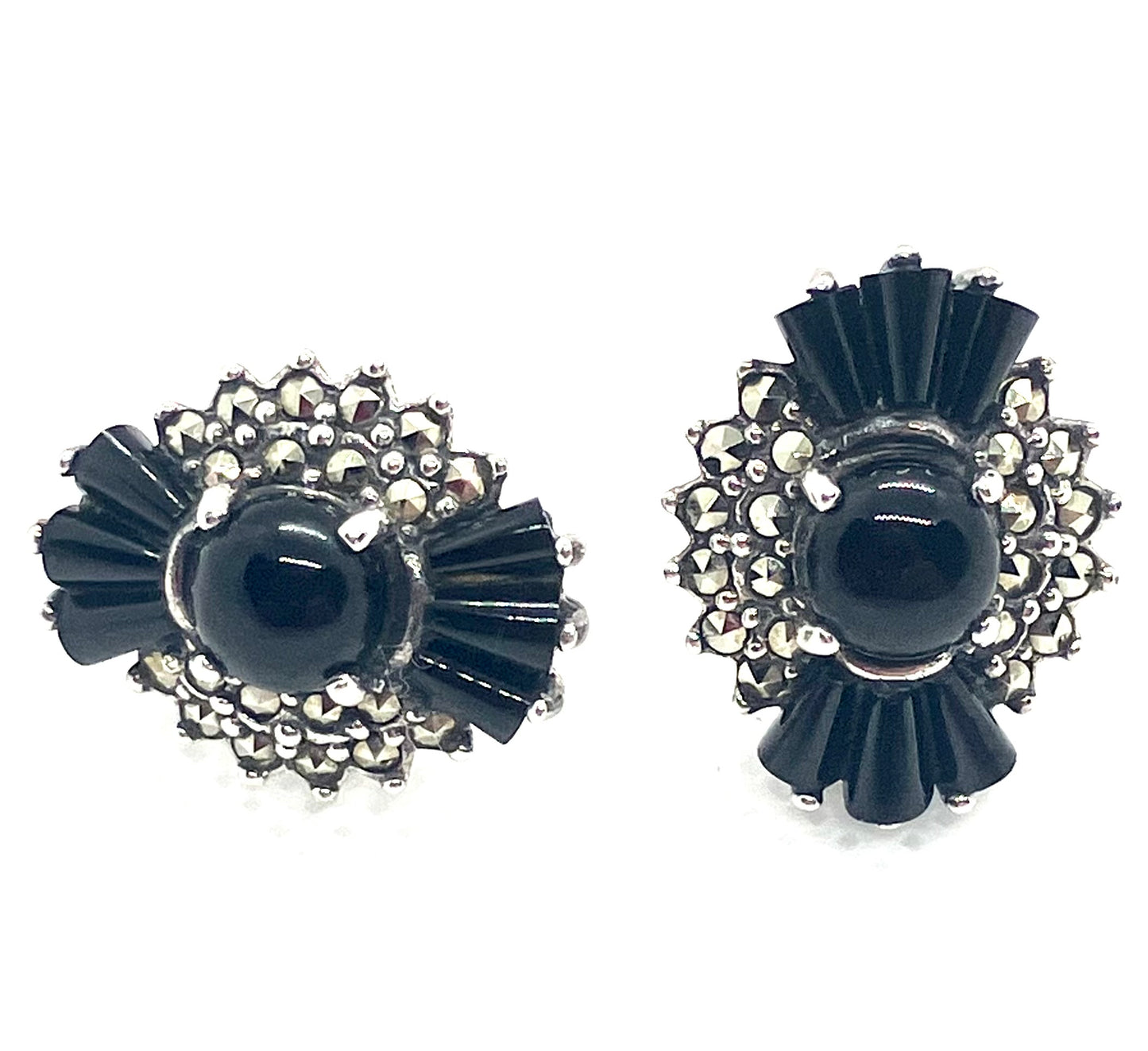 Vintage Designer Natural Black Onyx Sterling Silver Earrings!!!