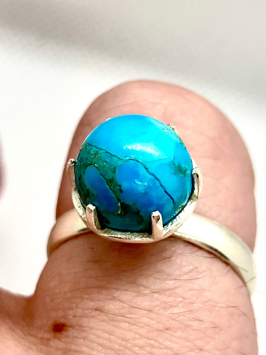 Natural Sky Blue Mohave Turquoise Sphere Sterling Silver Ring!!!