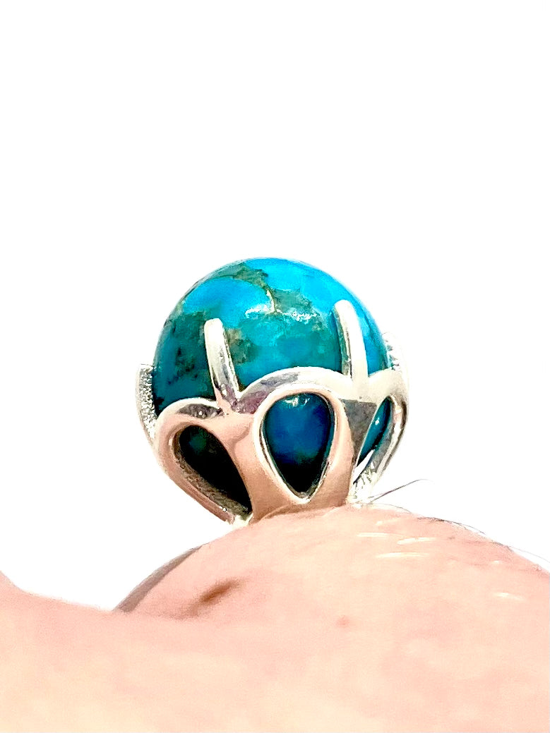 Natural Sky Blue Mohave Turquoise Sphere Sterling Silver Ring!!!