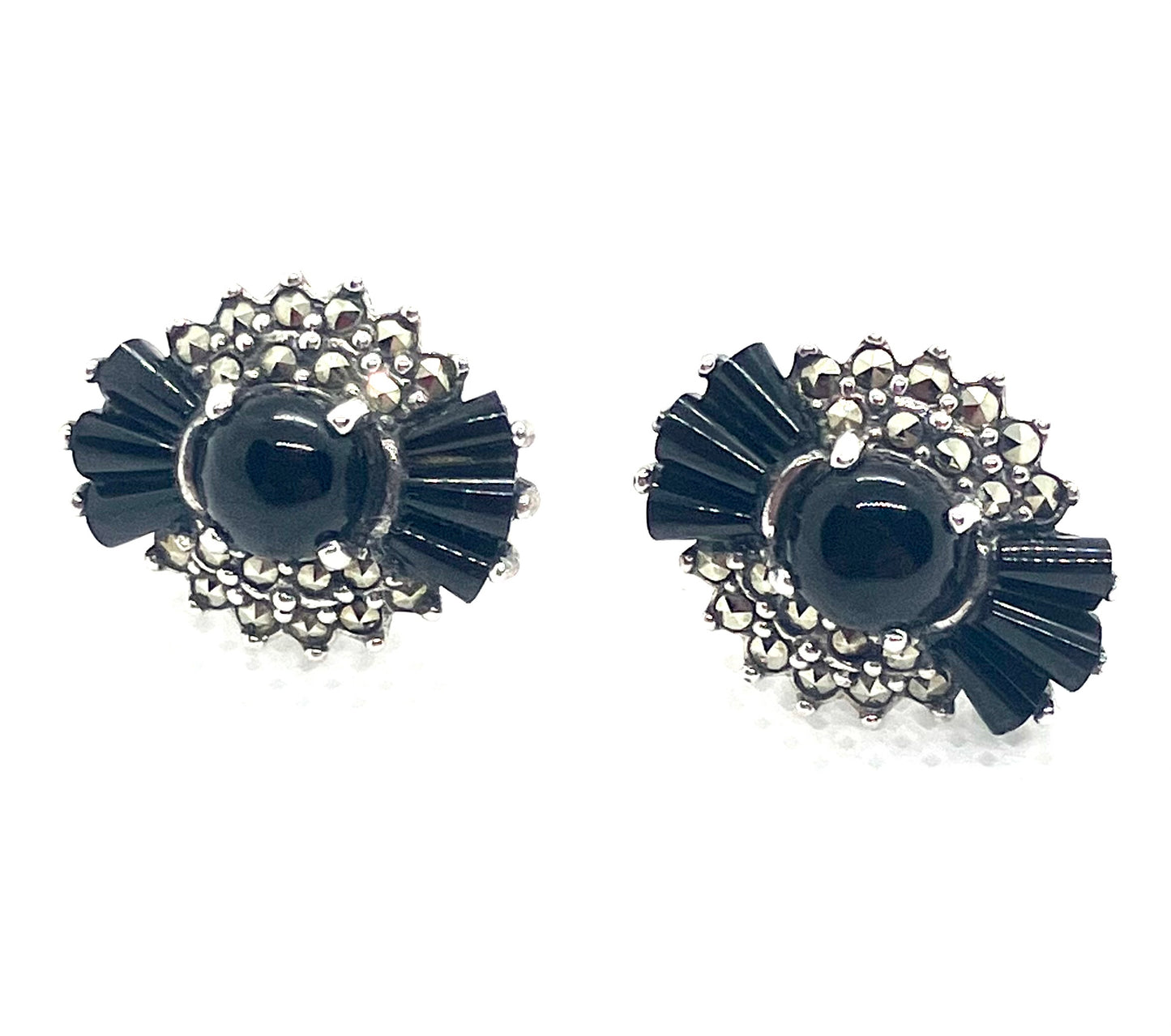 Vintage Designer Natural Black Onyx Sterling Silver Earrings!!!